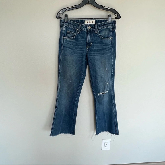 AMO Kick Crop Dive Bar Destroy Raw Hem Jeans Denim Casual Women’s 26 - Picture 2 of 8